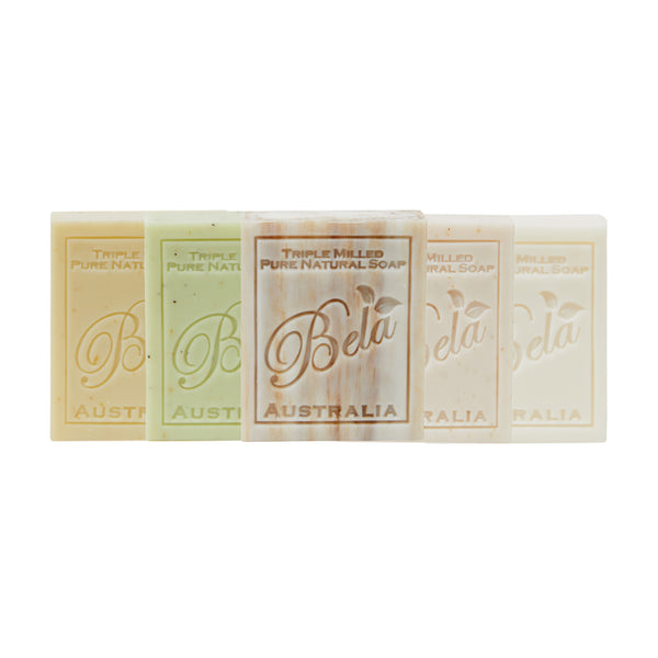 Bela Pure Natural Soap, 5 Pack Sampler, 3.3 Oz. Bars | Collection 1